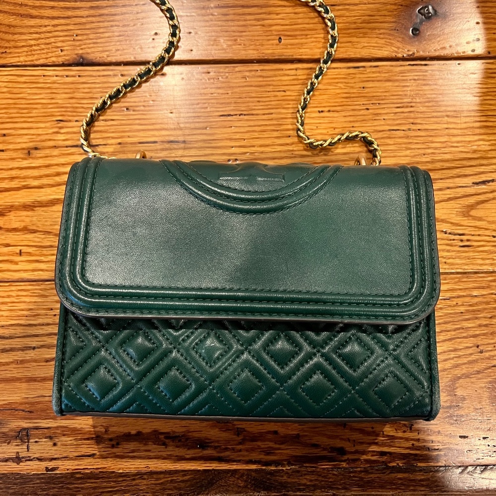 TORY BURCH Green Leather Small Fleming Shoulder Bag